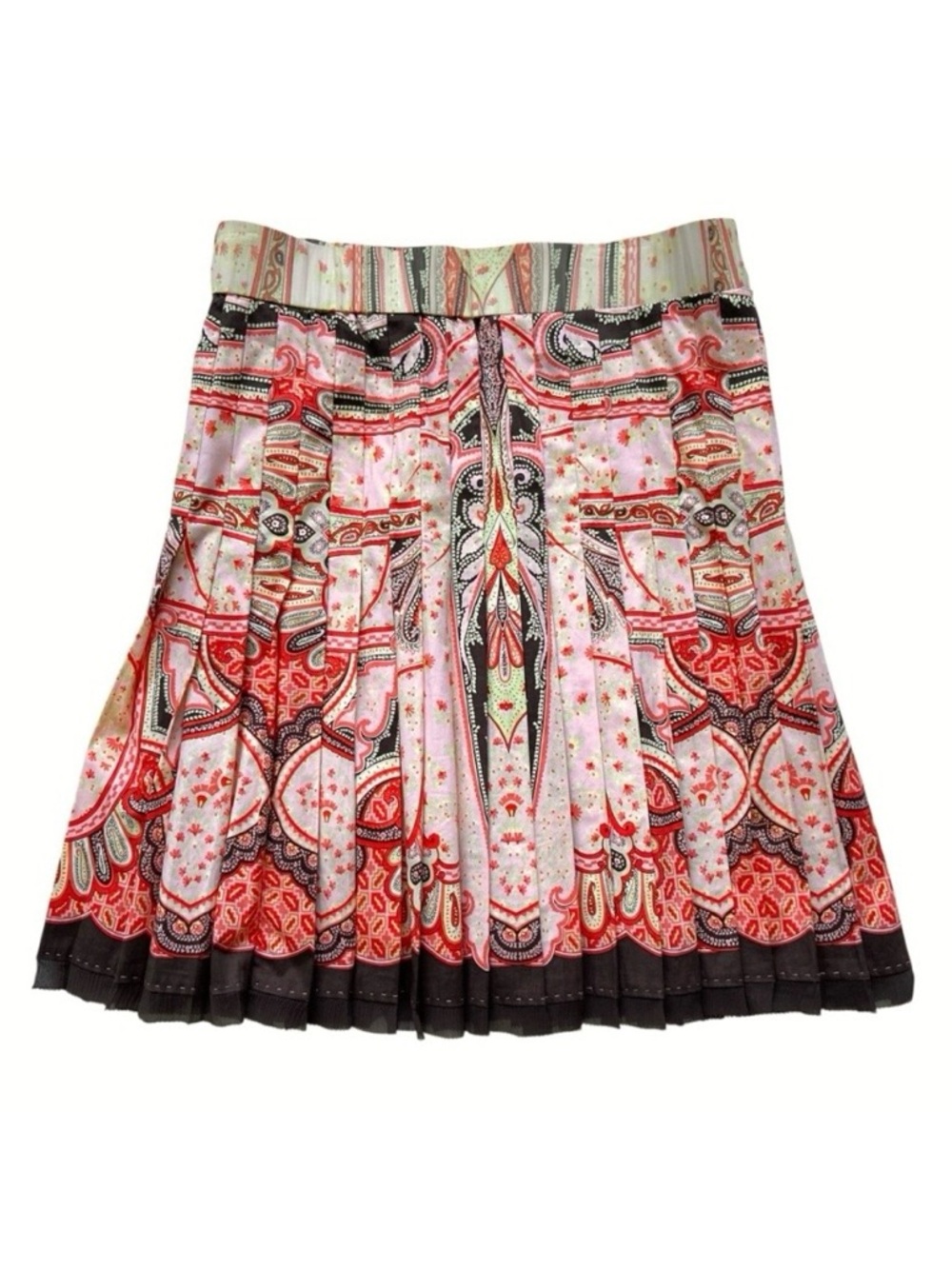 Elie Tahari Pleated Skirt Boho Paisley Print with Sheer Hem Women’s Size 6 Boho